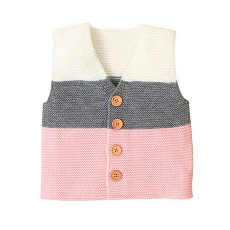 

Baby Girls Boys Clothes Boys Girls Knitted Striped Vest Cardigan Vest Top Sweater Sleeveless