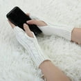 thumbnail image 4 of Women's Ribbed Wrist Arm Warmers Stretchy Cable Knitted Fingerless Gloves - White, 4 of 5