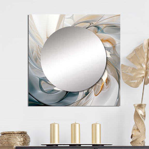 Designart "Dynamic Lively Fact Flowers III" Abstract Botanicals Square Mirror For Wall Decor - Large White Square Mirror Printed Wall Decor - Modern Square Living Room Mirror