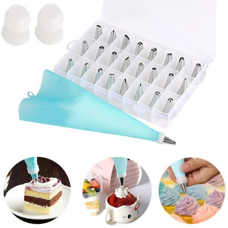 27 Piece Cake Decorating Supplies Tips Kits Stainless Steel With 24 Icing Tips 1 Pastry Bags 2 Reusable Couplers