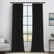100% Blackout Faux Linen Curtains for Livingroom Bedroom,2 Panels Set,Thermal Insulated,With Free 20 Ring Clips - Black, W50 X L120