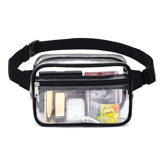 JOWURY Clear Fanny Pack - Clear Fanny Pack Stadium Approved Clear Bag for Stadium Events Suitable for Men and Women Sports Events Concerts Activities Beaches Black