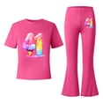 thumbnail image 5 of Rhuody Tenues pour Fille Rentrée des Classes Imprimés de Dessins Animés Ensemble de Survêtement à Manches Courtes Hauts à Col Rond Pantalons Évasés Jolis Vêtements d'Été Rose Vif 7-8 Ans, 5 of 5