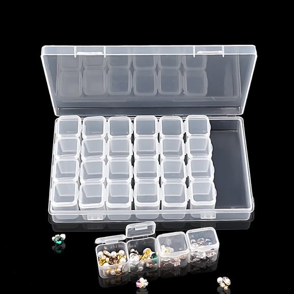 Komiseup 1 Pack 28 Grids Diamond-Paint-Art Box, Plastic Jewelry Organizer, Diamond Storage Boxes Nail Art Tools Storage Case For Rhinestone Beads Nail