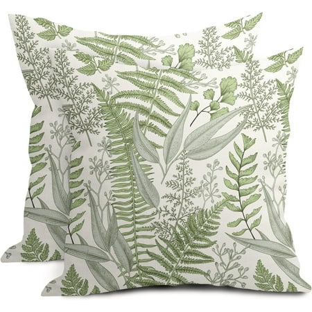 

Green Leaf Plant Pillow Covers 16X16 Inch Herbs Botanical Fern Vintage Leaves Floral Decorative Pillow Cases Set of 2 Cotton Linen Throw Pillows Farmhouse Home Decor For Sofa Couch Cushion Outdoor