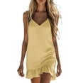 thumbnail image 2 of Summer Dresses for Women Women's And Linen Long Skirt With Thin Shoulder Straps And V-Neck Suspender Dress Yellow S, 2 of 7