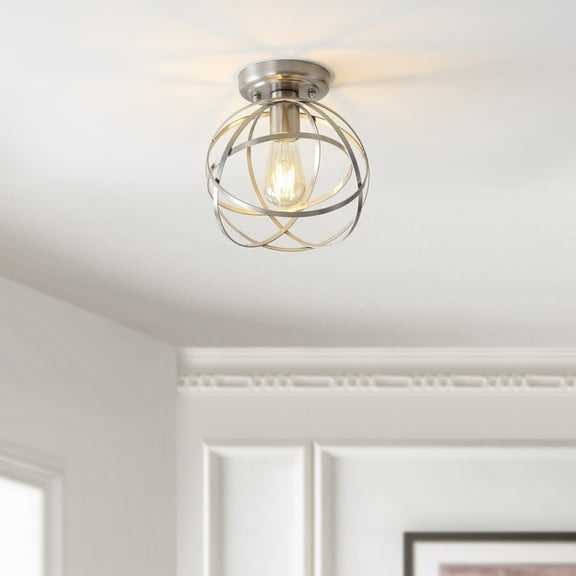 JONATHAN Y Alba 8.5" Metal Orb LED Flush Mount, Nickel, JYL9515B