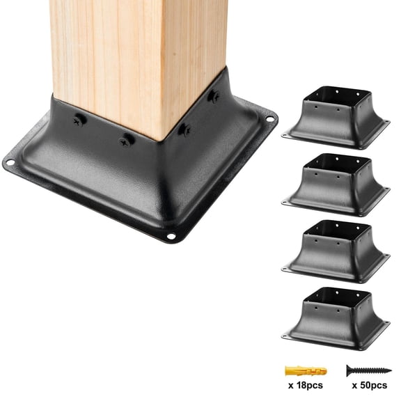 4 Pack Heavy Duty Powder Coated Steel Post Base Bracket 3.6x3.6 Inch for Deck Patio Porch Handrail Railing Support