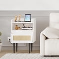 thumbnail image 2 of Rattan Nightstands Set of 2, Black Side Table with Drawer and Storage Shelves, Small Bedside Table with Charging Station, Wood End Table for Bedroom, Living Room, Sofa, White, 2 of 5