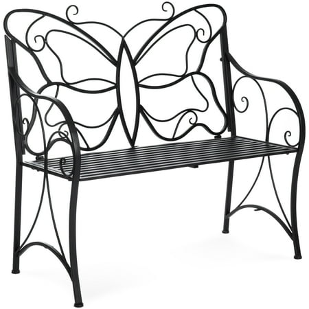 Black Butterfly Bench Best Choice Products 40-inch 2-Person Decorative Metal Iron Patio Garden Bench Outdoor Furniture for Front Porch, Backyard, Balcony, Deck with Elegant Butterfly Design, Curved Armrests, Black ()