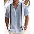 thumbnail image 1 of QUTETN Men'S Summer Striped Casual Button-Up Shirt - Breathable, Lightweight Polyester with Lapel Collar, Short Sleeves, and Front Chest Pocket for Beach or Casual Attire, 1 of 4