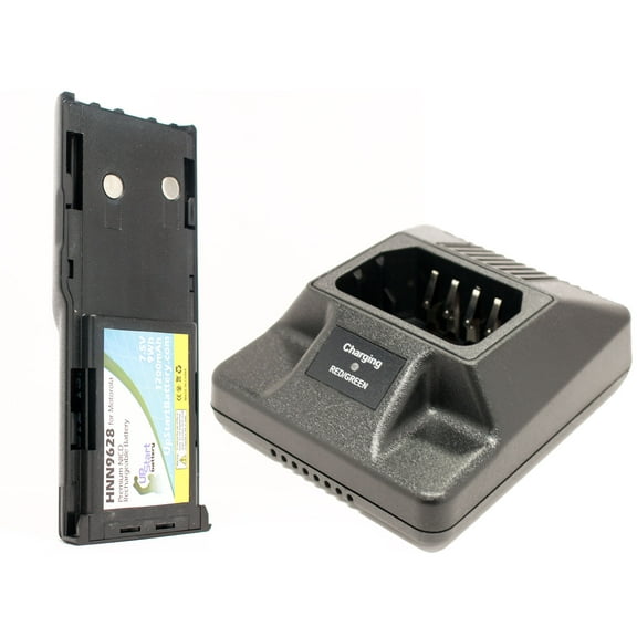 HNN9628 Battery and Charger for Motorola GP300, CP450, WPNN4044AR, Radius GP300, GTX Two-Way Radio (1200mAh, 7.5V, NI-CD)