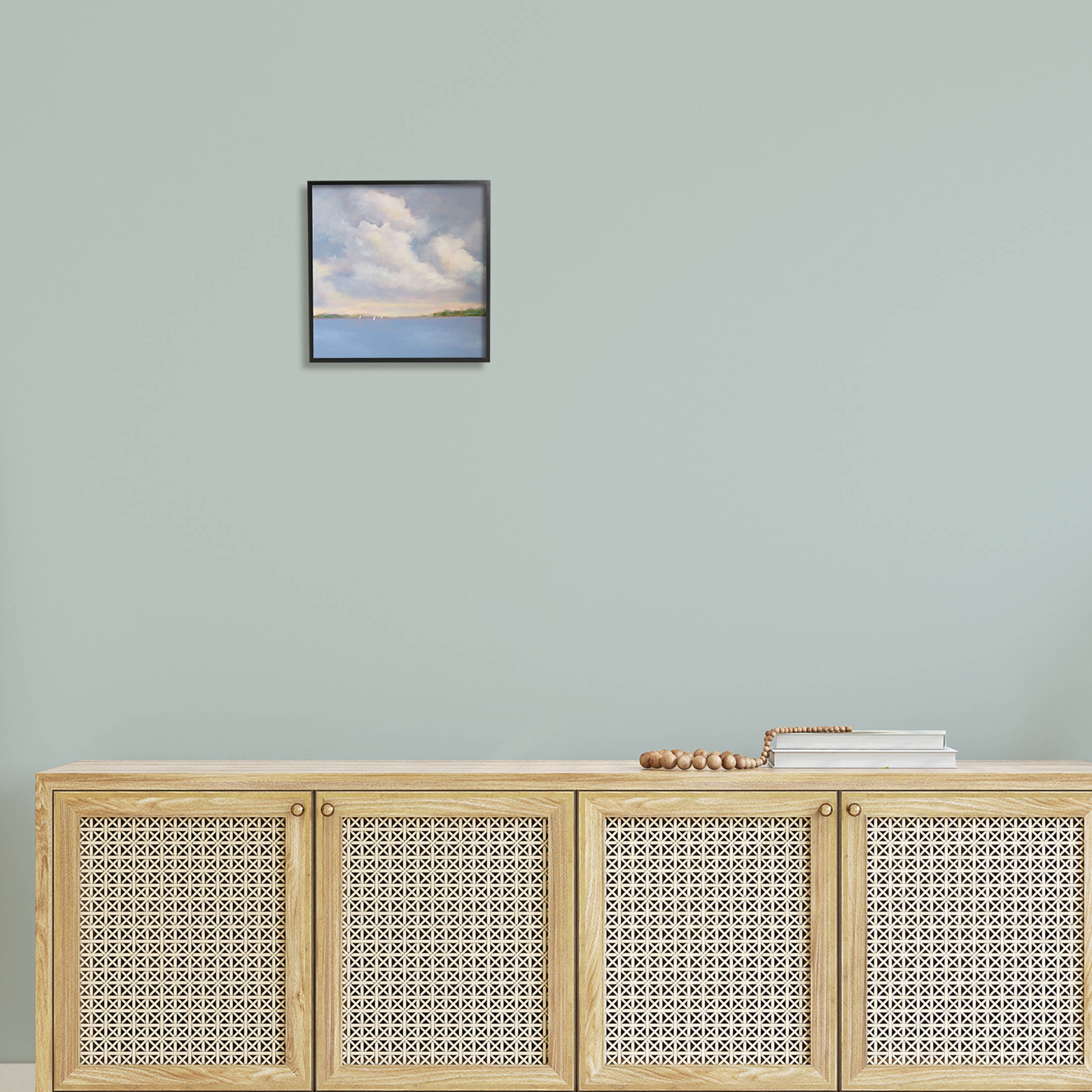 Stupell Industries Vast Cloudy Sky Panoramic Ocean View Painting Black Framed Art Print Wall Art, Design by Catherine Andersen