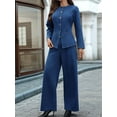 thumbnail image 4 of Women 2 Piece Denim Set Y2k Shirt Wide Leg Jeans Palazzo Pants Outfits Blue Suit L, 4 of 9