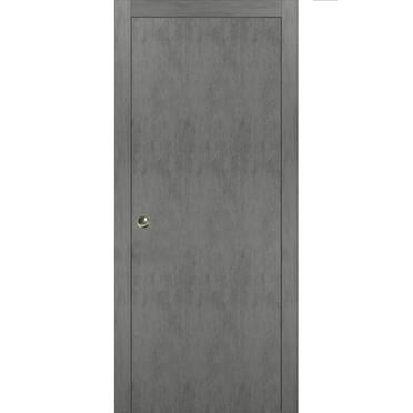 Sliding French Pocket Door 42 x 96 inches with | Planum 0010 Concrete | Kit Trims Rail Hardware | Solid Wood Interior Bedroom Sturdy Doors