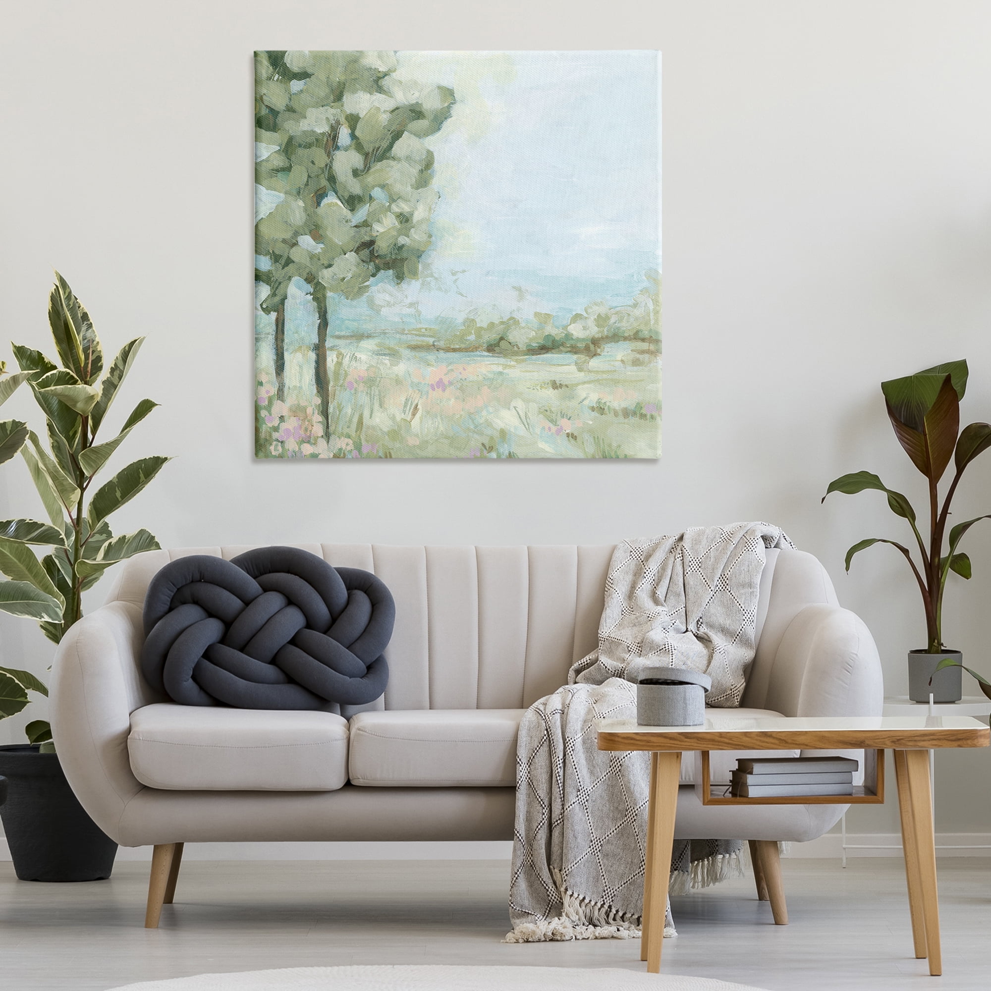 Stupell Industries Looming Tree by Field Landscape & Nature Painting Wrapped Canvas Art Print Wall Art, 36 x 36