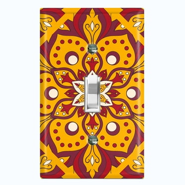 Metal Light Switch Plate Cover Burgundy Orange Flower Mandala Tile Pattern MDL038