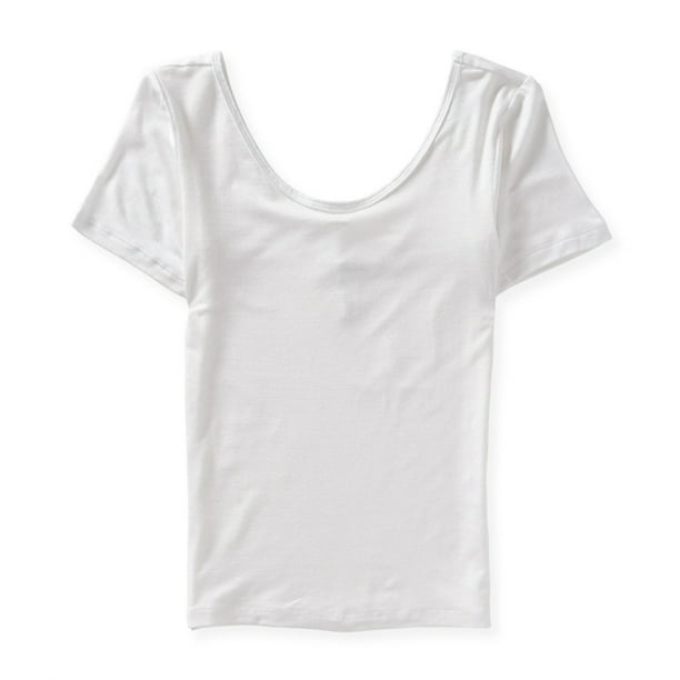 Aeropostale Camiseta básica para mujer, doble cuello redondo