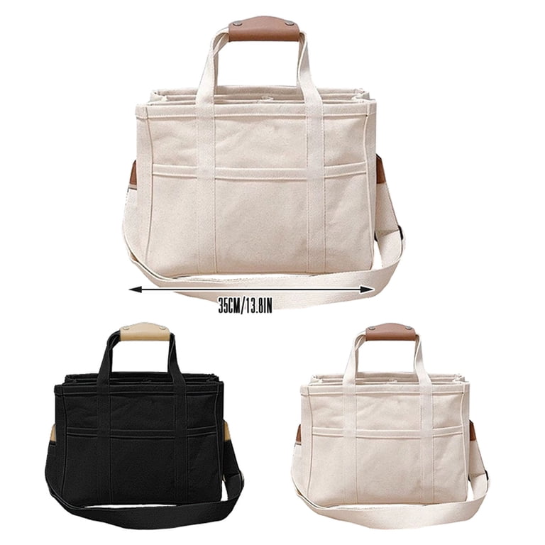 JAHH Women Multi pocket Canvas Tote Bag Durable Large Capacity