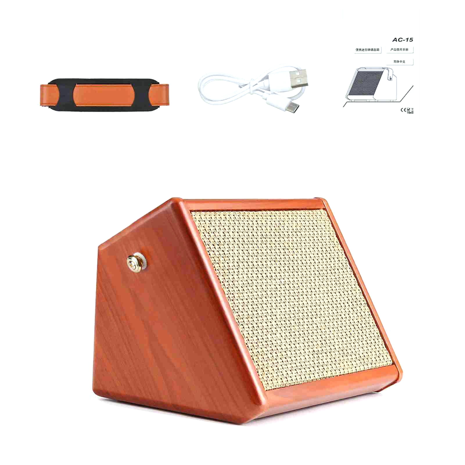Elowen guitar acoustic Guitar ammoon AC-15 15W Portable Acoustic Guitar Amplifier Amp BT Speaker with Microphone Input Supports Volume Bass Treble Control Reverb Effect Built-in Rechargeable Battery