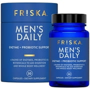 FRISKA Mens Daily, Digestive Enzyme and Probiotics Supplement, Lactase and B-Vitamins for Natural Digestion and Daily Male Health, 30 Capsules