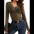 thumbnail image 3 of Blusa de de Encaje para Mujer, Larga, Cuello en V, Transparente, con Encaje Floral. Verde L, 3 of 7