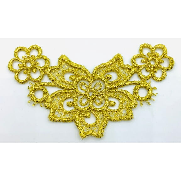 Gold Metallic Venice Lace Applique (3-3/4" Wide X 1-1/2" High) - 4 Pieces