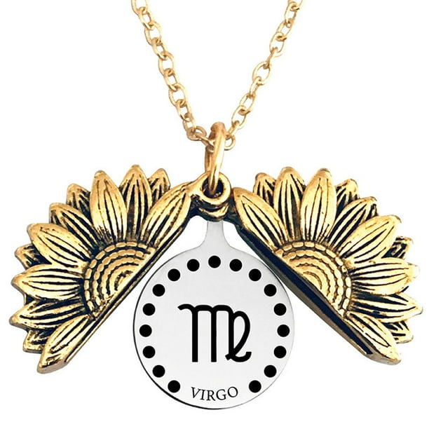 Collar para mujer, joyería para mujer, collar con medallón de girasol de las 12 constelaciones, colgante de girasol con letra inspiradora, collar de cadena para clavícula, joyería para mujer, collar p
