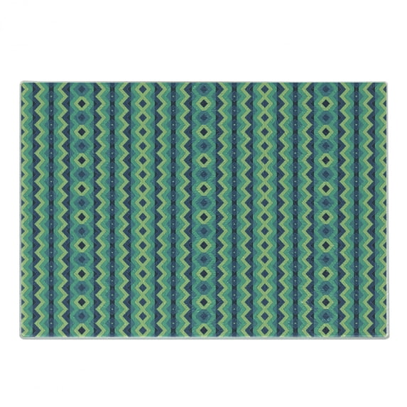 Chevron Cutting Board, Vertical Borders with Zigzag Stripes Vintage Geometric Abstract, Decorative Tempered Glass Cutting and Serving Board, Small Size, Pale Green Sea Green, by Ambesonne