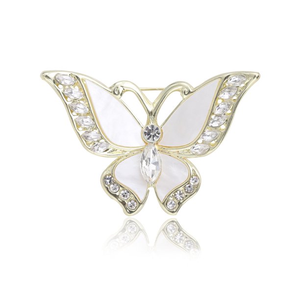 Broche de mariposa de concha, alfiler esmaltado, alfiler de solapa con diamantes de imitación de cristal, alfiler de seguridad para insectos, alfileres de boda para mujeres y niñas, joyería blanca do