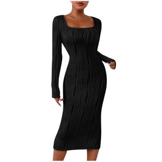 Rocorose Women's Slim Fit Sweater Dress - Long Sleeve Crewneck Knit Bodycon Mini Dress, Black, Size XX-Large