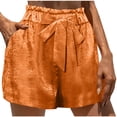 thumbnail image 2 of Oiangi Metallic Shorts for Women Elastic Waist Tie Front Boxers Sparkly Satin Straight Leg Shorts for Summer Party Orange S, 2 of 6