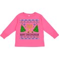thumbnail image 3 of Inktastic Happy Chrismukkah Sweater Style with Menorah and Trees Boys or Girls Long Sleeve Toddler T-Shirt, 3 of 5