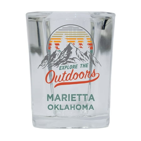 

Marietta Oklahoma Explore the Outdoors Souvenir 2 Ounce Square Base Liquor Shot Glass 4-Pack