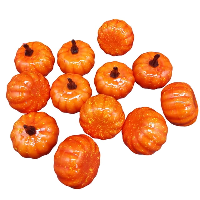 12 Pack Mini Artificial Lifelike Pumpkins - 1.65 Inch Diameter for Fall, Thanksgiving & Halloween Decor