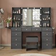 thumbnail image 1 of Vanity Desk & Power Outlet, Makeup Vanity with Mirror and 10 LED Lights, 3 Lighting Modes Brightness Adjustable, Makeup Table with 4 Shelves and Fold-up Panel, Vanity Set for Bedroom, 1 of 5