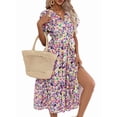 thumbnail image 3 of Jaimenalin Women'S Floral Long Dress Short Sleeve Wrap V Neck Ruffle Long Flowy Beach Dresses 109102 XL, 3 of 9