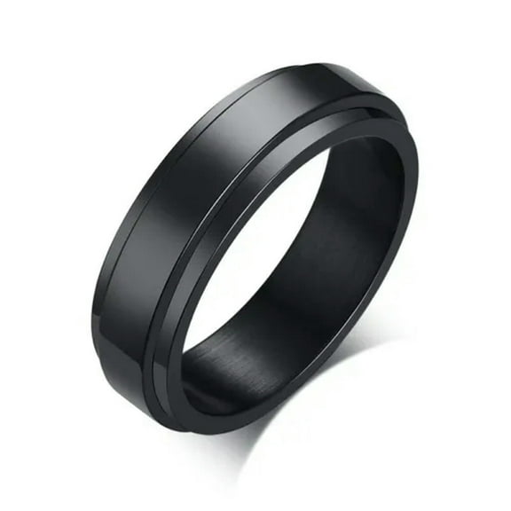 6mm Black Plating Spinner Band Men's Gift Stainless Steel Wedding Ring Size 7-11