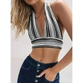 thumbnail image 3 of Dewadbow Women Deep V Neck Stripe Halter Crop Vest Backless Cami Tank Top, 3 of 6