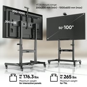 ONKRON Motorized Mobile TV Stand for 50-100 TVs up to 265 lbs Adjustable TV Lift Tilting, 43” long