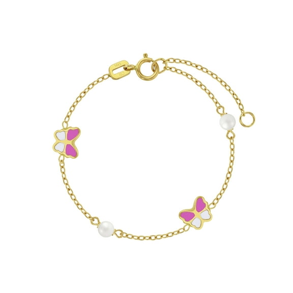 14k Gold 5.5" Pink Butterfly Baby / Toddler / Kids Bracelet Enamel