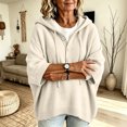 thumbnail image 6 of HaCpiu Women's Henley Hooded Knit Poncho, Solid Loose 3/4 Sleeve Pullover, Lightweight Button-Up Drape Sweater with Drawstring, Beige L, 6 of 6