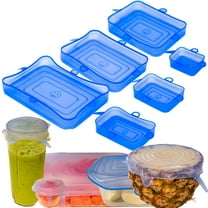 ACDANC Stretch Lids Silicone Food Storage Container Lids - Reusable Rectangular 6-Pack - Leak-Proof&Eco-Friendly Covers for Fresh Food Storage in Plastic Containers,Jars,Bins,Cups&Bowls - Blue