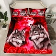 thumbnail image 2 of Manfei Jungle Animal Wolves Queen Sheet Sets,Woodland Animal Wolf Flat Sheet,Red Country Floral Queen Fitted Sheet For Teens,Ultra Soft Home Decor,4pcs, 2 of 7