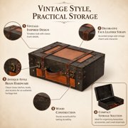 Wooden Vintage Luggage Trunks - Antique Carry on Suitcase Storage Box with Hinged Lids, Old-Fashioned Decorative Box for Dresser, Coffee Table Decor, Shelf Decor or Kitchen Table Decor, Small