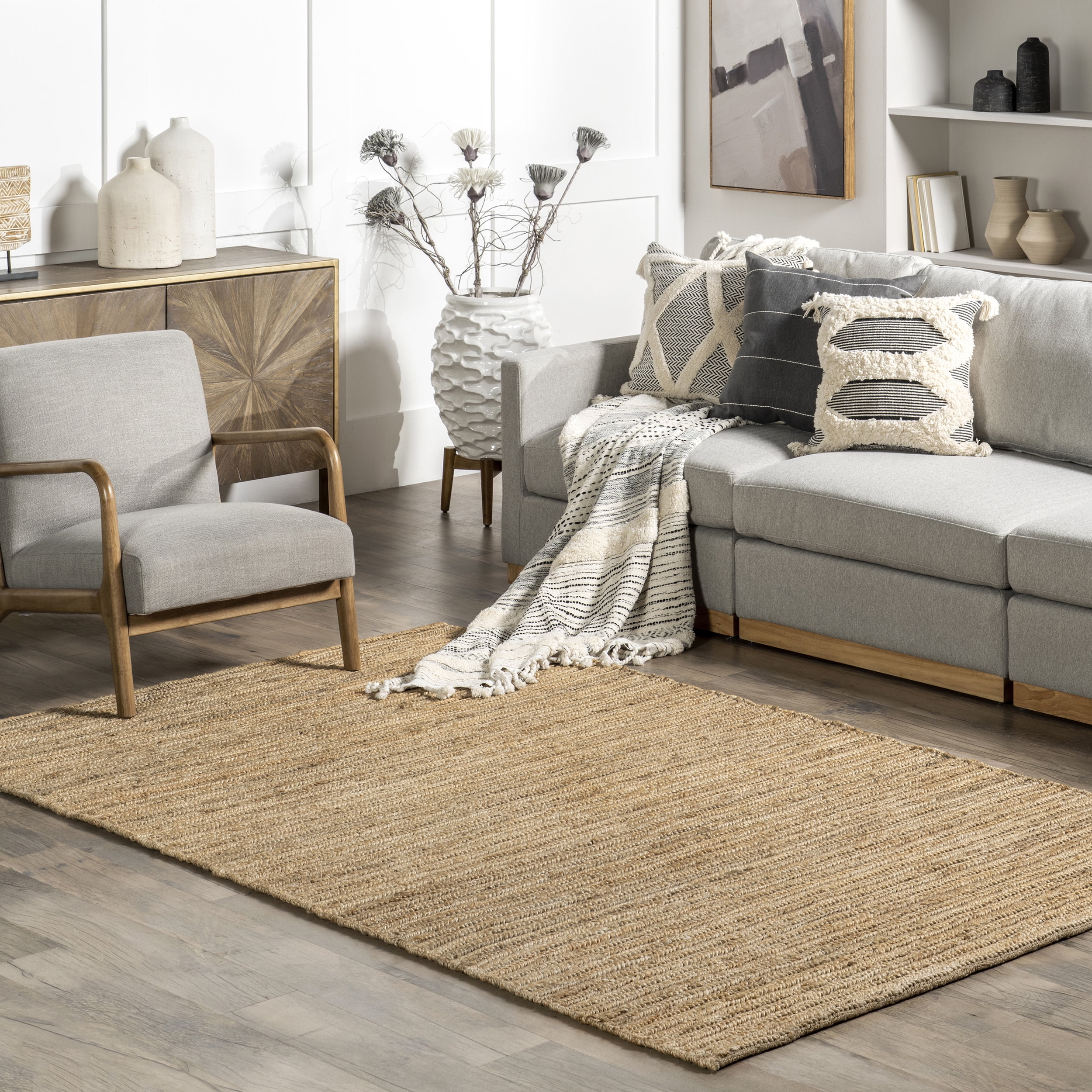 nuLOOM Althea Farmhouse Braided Jute Area Rug, 5' x 8', Natural