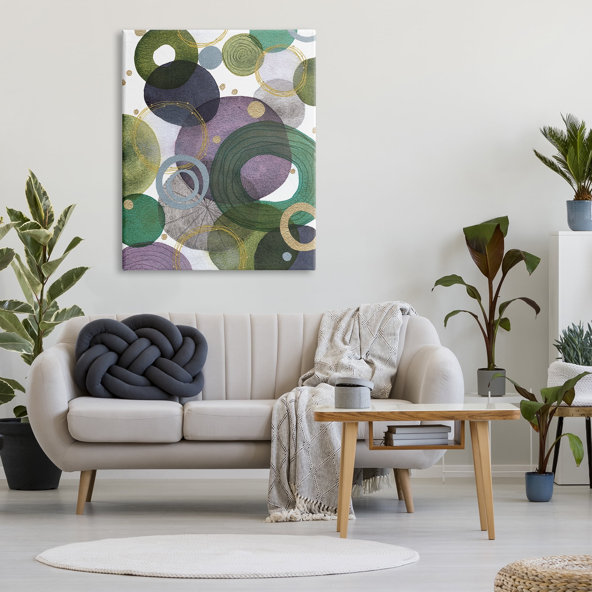 Stupell Industries Green & Purple Circles Abstract Painting Gallery Wrapped Canvas Print Wall Art, 36 x 48