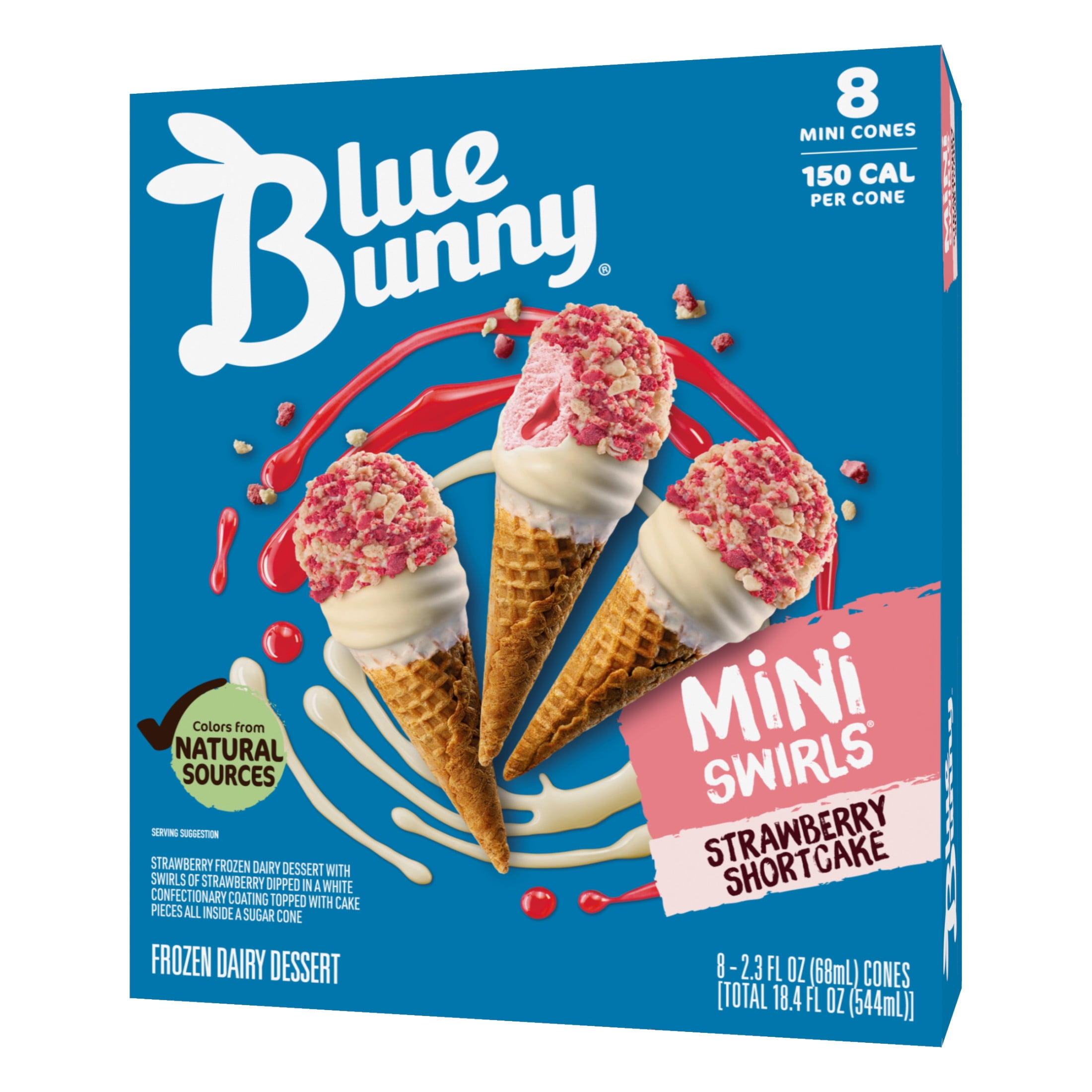 Blue Bunny Mini Swirls Strawberry Shortcake Cones, Frozen Dessert, 8 Pack
