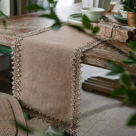 

dosil Christmas Felt Table Runner Natural Jute Splicing Bohemian Style Table Runners With Tassels Dining Wedding Home Table Decoration
