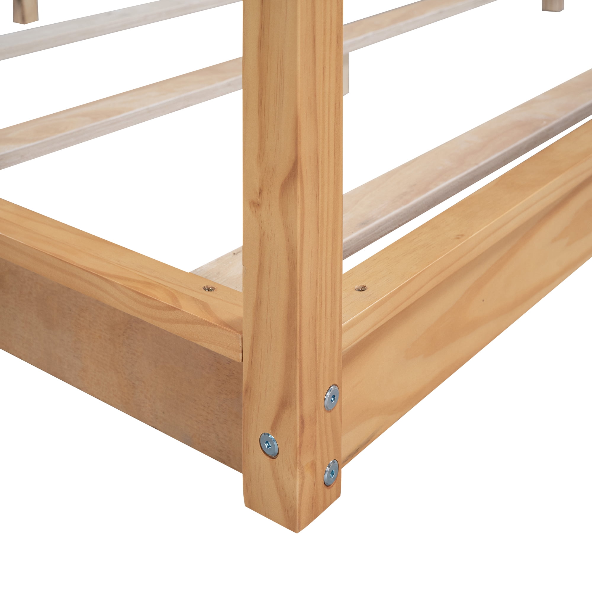 Harper & Bright Designs King Size Canopy Floor Platform Bed, Solid Wood 4 Post Canopy Bed Frame for Boys Girls Adult, Natural